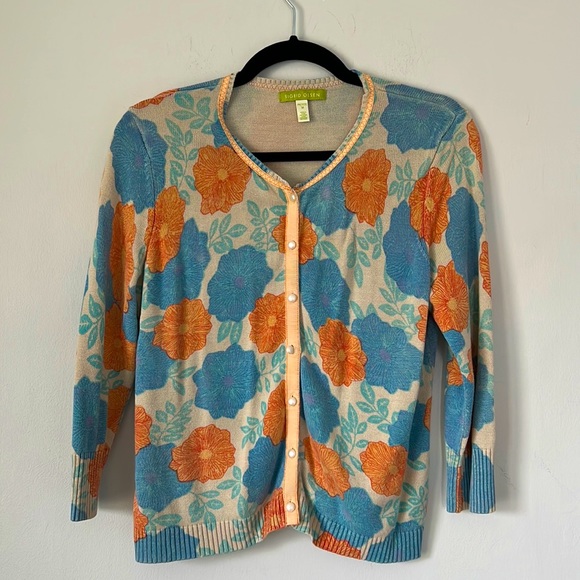 Sigrid Olsen Floral Cardigan Sweater 